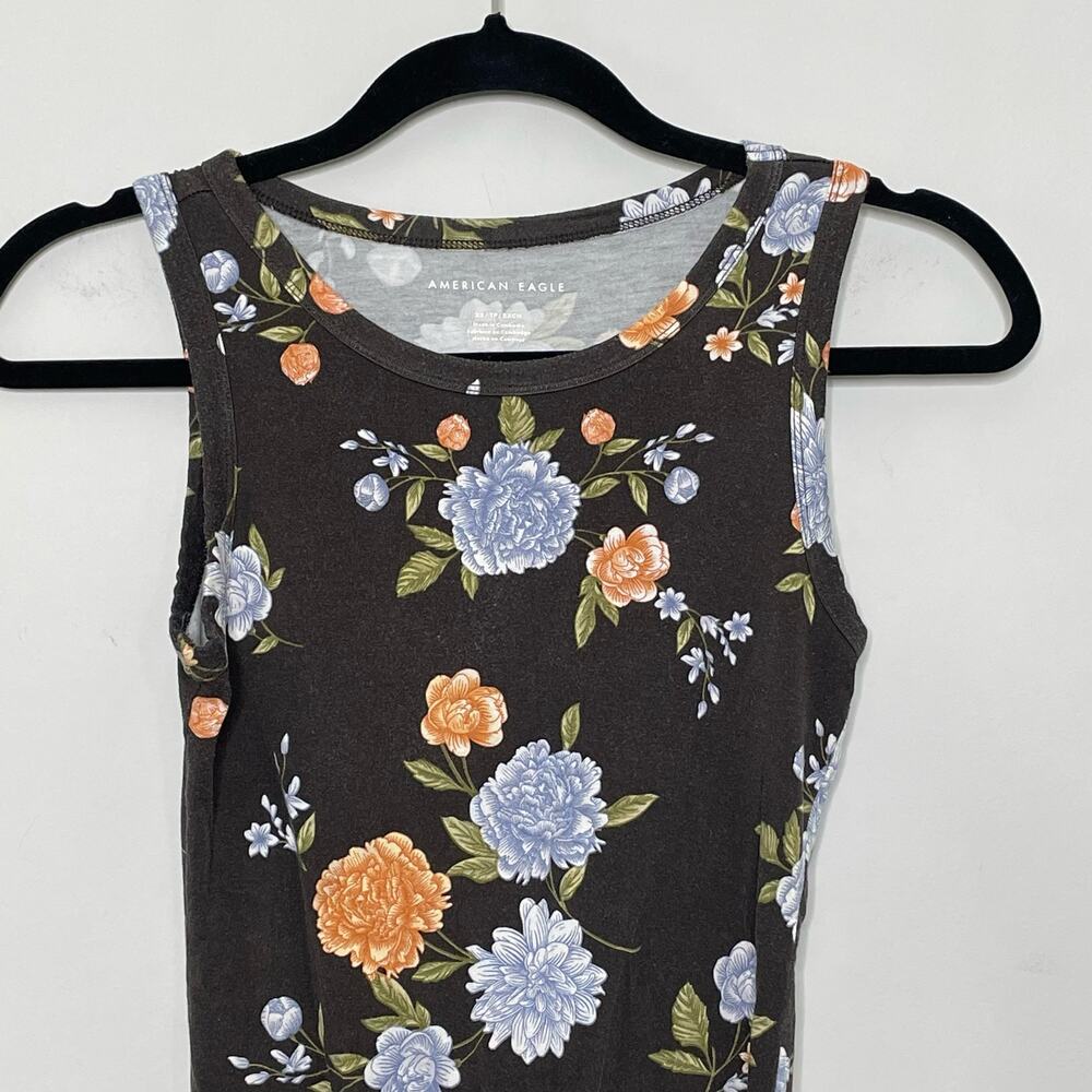 American Eagle Outfitters Bodysuit Floral Crewneck Sleeveless Brown Black XS - Picture 2 of 9